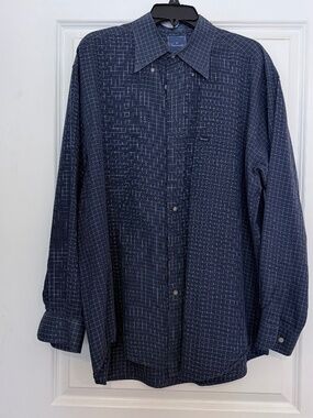 Falconable Mens French Button down dress shirt blue checkered size L